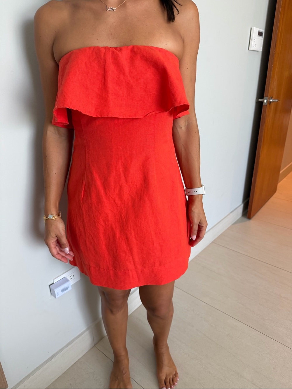 Strapless Coral Ruffle Sundress - Picture 8 of 12